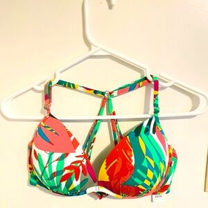Sz M women push up swim bikini top floral Aqua La Vie En Rose